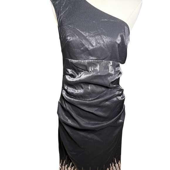 NWT - Suzi Chin for Maggy Boutique One Shoulder Ruched Sequin Dress Black Sz 6P - Picture 1 of 7